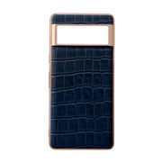 For Google Pixel 6a Crocodile Texture Genuine Leather Electroplating Phone Case(Blue)