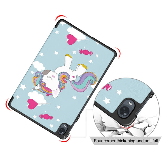 For OPPO Pad 11 inch 3-folding Magnetic Buckle Coloured Drawing Leather Tablet Case(Rainbow Unicorn)