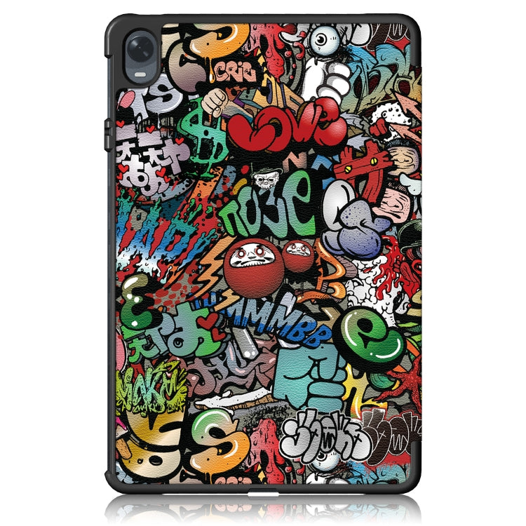 For OPPO Pad 11 inch 3-folding Magnetic Buckle Coloured Drawing Leather Tablet Case(Graffiti)