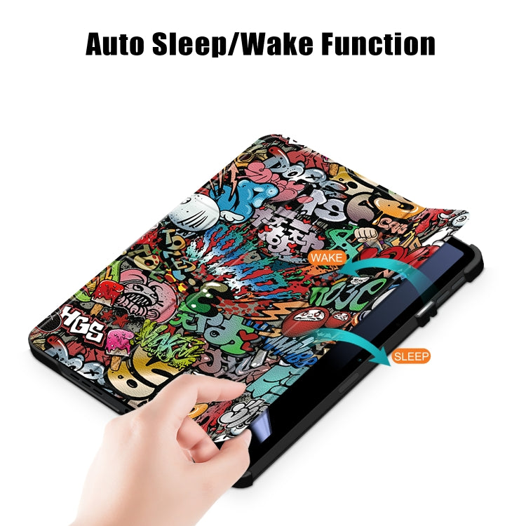 For OPPO Pad 11 inch 3-folding Magnetic Buckle Coloured Drawing Leather Tablet Case(Graffiti)