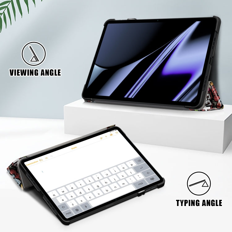 For OPPO Pad 11 inch 3-folding Magnetic Buckle Coloured Drawing Leather Tablet Case(Graffiti)