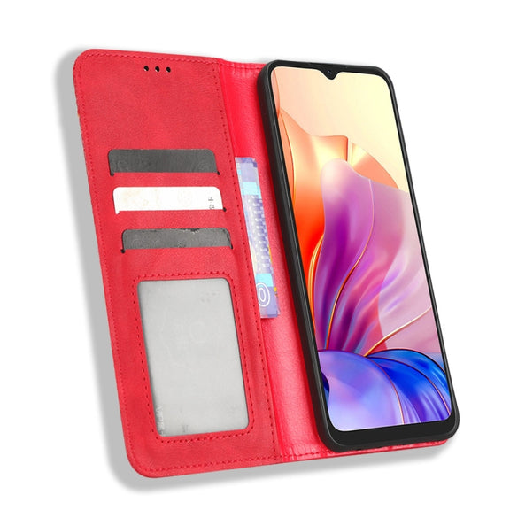 For Blackview OSCAL C80 Magnetic Buckle Retro Texture Leather Phone Case(Red)