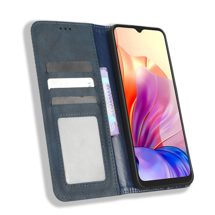 For Blackview OSCAL C80 Magnetic Buckle Retro Texture Leather Phone Case(Blue)