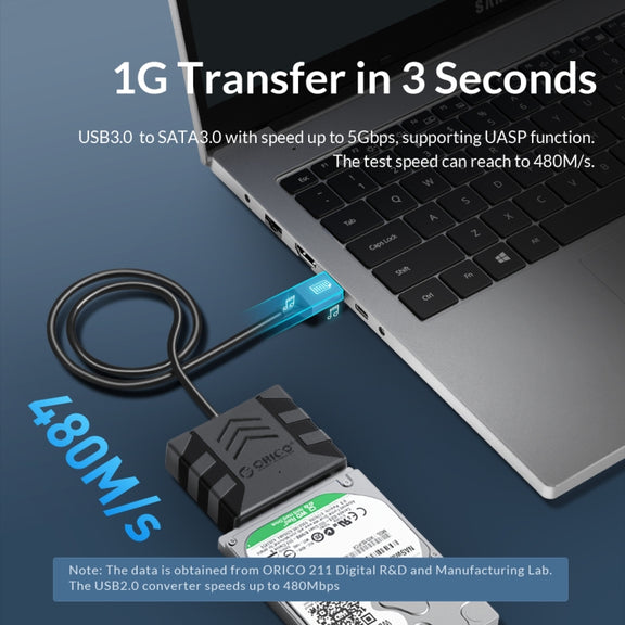 ORICO UTS1 Type-C / USB-C USB 3.0 2.5-inch SATA HDD Adapter with Silicone Case, Cable Length:0.3m