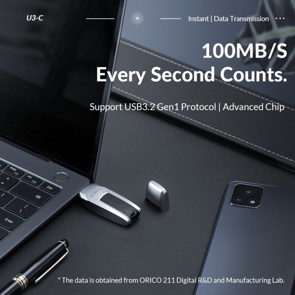 ORICO USB Flash Drive, Read: 100MB/s, Write: 50MB/s, Memory:256GB, Port:USB-A(Silver)