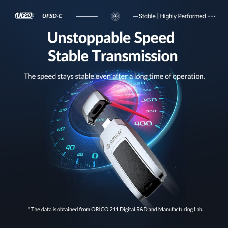 ORICO UFS Flash Drive, Read: 411MB/s, Write: 350MB/s, Memory:256GB, Port:USB-A(Silver)
