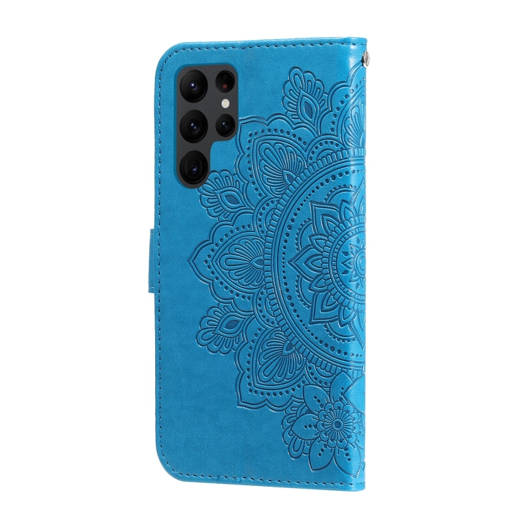 For Samsung Galaxy S23 Ultra 5G 7-petal Flowers Embossing Leather Phone Case(Blue)