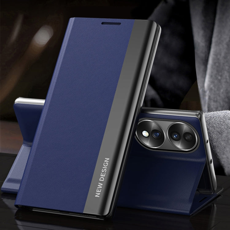 For Honor 70 Side Electroplated Magnetic Leather Phone Case(Royal Blue)