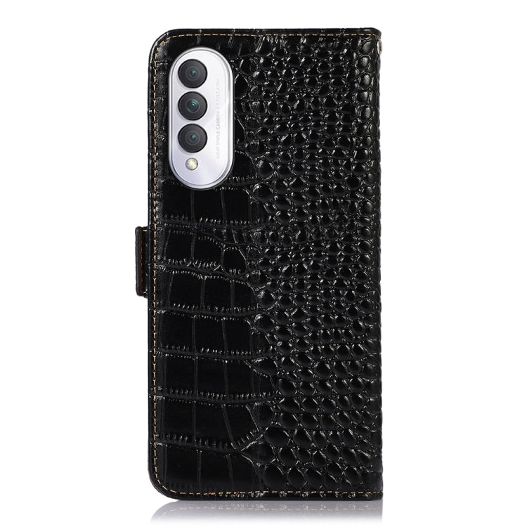 For Honor X20 SE Crocodile Top Layer Cowhide Leather Phone Case(Black)