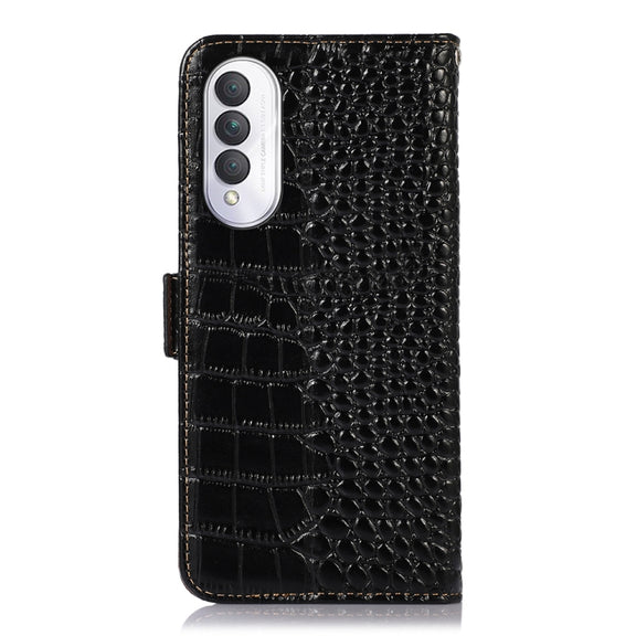 For Honor X20 SE Crocodile Top Layer Cowhide Leather Phone Case(Black)