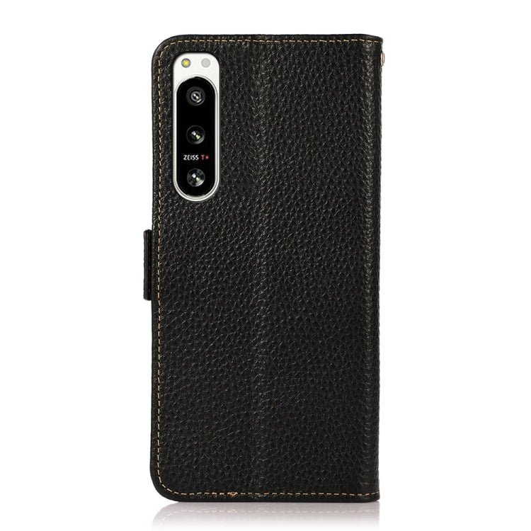 For Sony Xperia 5 IV KHAZNEH Side-Magnetic Litchi Genuine Leather RFID Case(Black)
