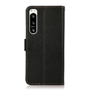 For Sony Xperia 5 IV KHAZNEH Side-Magnetic Litchi Genuine Leather RFID Case(Black)