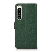 For Sony Xperia 5 IV KHAZNEH Side-Magnetic Litchi Genuine Leather RFID Case(Green)