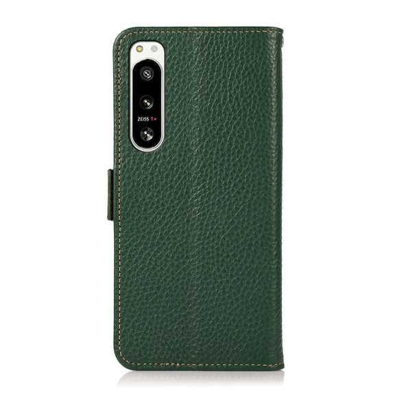 For Sony Xperia 5 IV KHAZNEH Side-Magnetic Litchi Genuine Leather RFID Case(Green)
