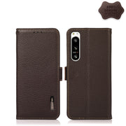 For Sony Xperia 5 IV KHAZNEH Side-Magnetic Litchi Genuine Leather RFID Case(Brown)