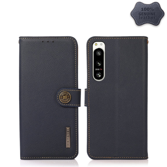 For Sony Xperia 5 IV KHAZNEH Custer Genuine Leather RFID Phone Case(Blue)