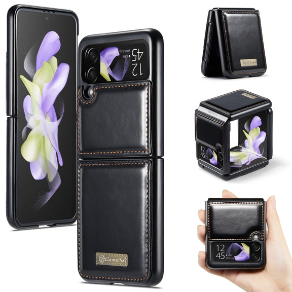For Samsung Galaxy Z Flip4 CaseMe 003 Crazy Horse Texture Leather Phone Case(Black)