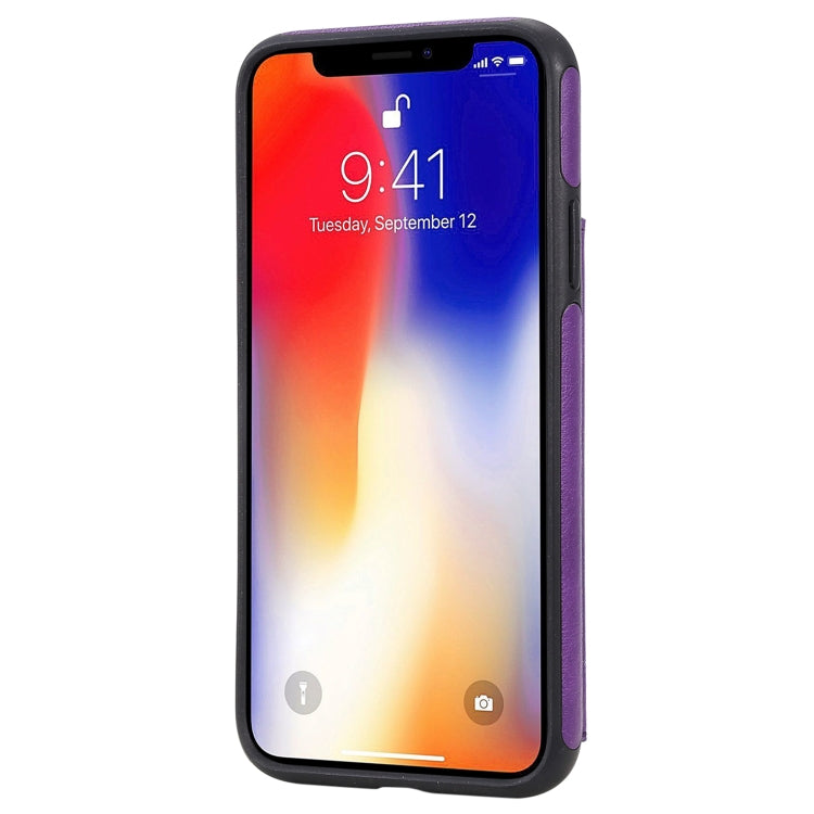 For iPhone XS / X Cat Tree Embossing Pattern Shockproof Protective Case with Card Slots & Photo Frame & Holder(Purple)