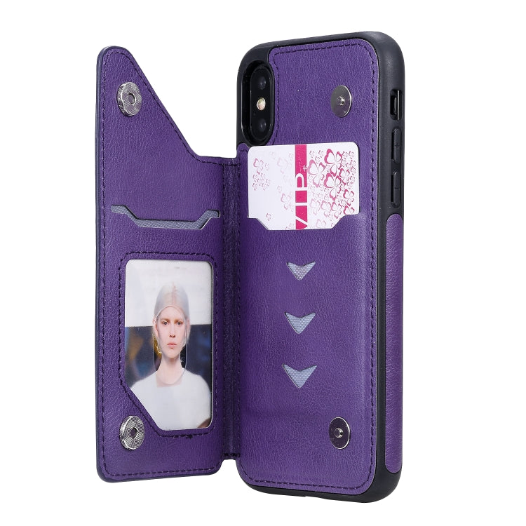 For iPhone XS / X Cat Tree Embossing Pattern Shockproof Protective Case with Card Slots & Photo Frame & Holder(Purple)