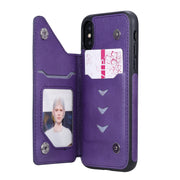 For iPhone XS / X Cat Tree Embossing Pattern Shockproof Protective Case with Card Slots & Photo Frame & Holder(Purple)