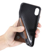 For iPhone XS / X Cat Tree Embossing Pattern Shockproof Protective Case with Card Slots & Photo Frame & Holder(Purple)