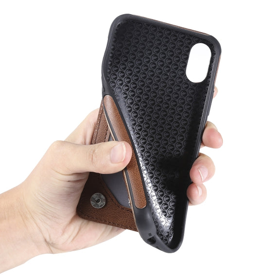 For iPhone XS / X Cat Tree Embossing Pattern Shockproof Protective Case with Card Slots & Photo Frame & Holder(Purple)