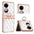 For Huawei P50 Pocket Grid Leather Pattern Electroplating Frame Folding Phone Case(White) - Huawei Cases by PMC TechLife | Online Shopping South Africa | PMC TechLife | Buy Now Pay Later Mobicred