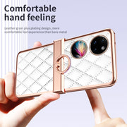 For Huawei P50 Pocket Grid Leather Pattern Electroplating Frame Folding Phone Case(White)