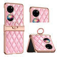 For Huawei P50 Pocket Grid Leather Pattern Electroplating Frame Folding Phone Case(Pink) - Huawei Cases by PMC TechLife | Online Shopping South Africa | PMC TechLife | Buy Now Pay Later Mobicred