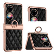 For Huawei P50 Pocket Grid Leather Pattern Electroplating Frame Folding Phone Case(Black) - Huawei Cases by PMC TechLife | Online Shopping South Africa | PMC TechLife | Buy Now Pay Later Mobicred