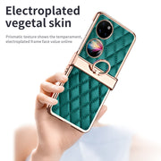 For Huawei P50 Pocket Grid Leather Pattern Electroplating Frame Folding Phone Case(Green)