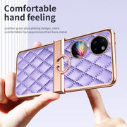 For Huawei P50 Pocket Grid Leather Pattern Electroplating Frame Folding Phone Case(Purple)