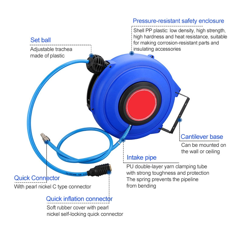 LAIZE Automatic Retractable Air Hose Reel Pneumatic PU Tube, Specification:8x5mm, 10m
