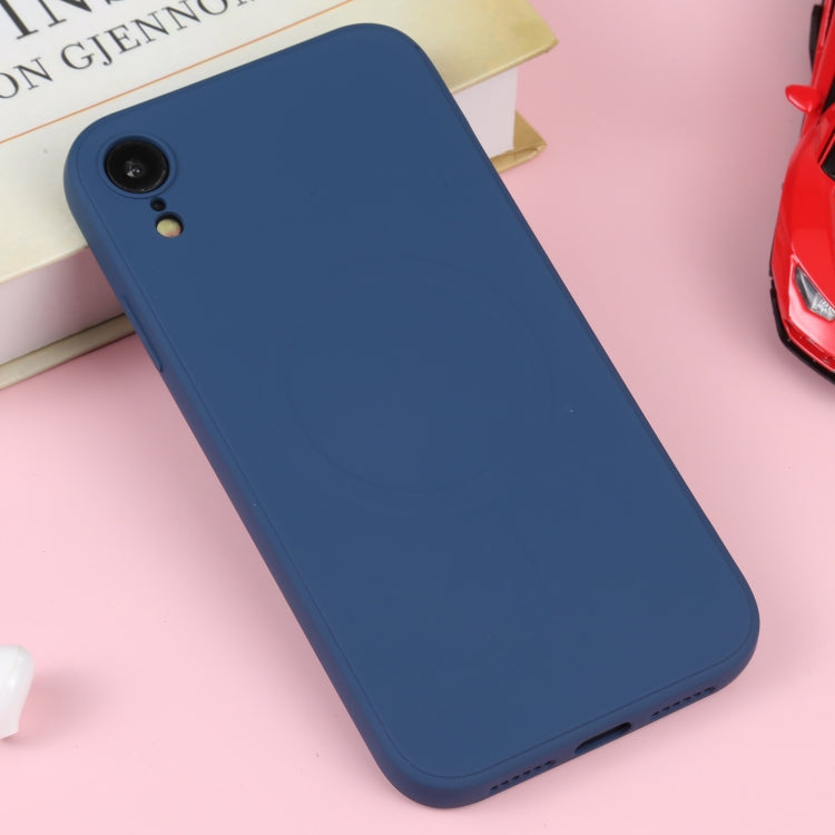 For iPhone XR Liquid Silicone Full Coverage Shockproof Magsafe Phone Case(Dark Blue)