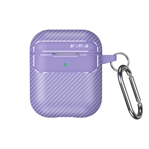For AirPods 1 / 2 Carbon Fiber Texture Anti-fall Earphone Protective Case(Purple)