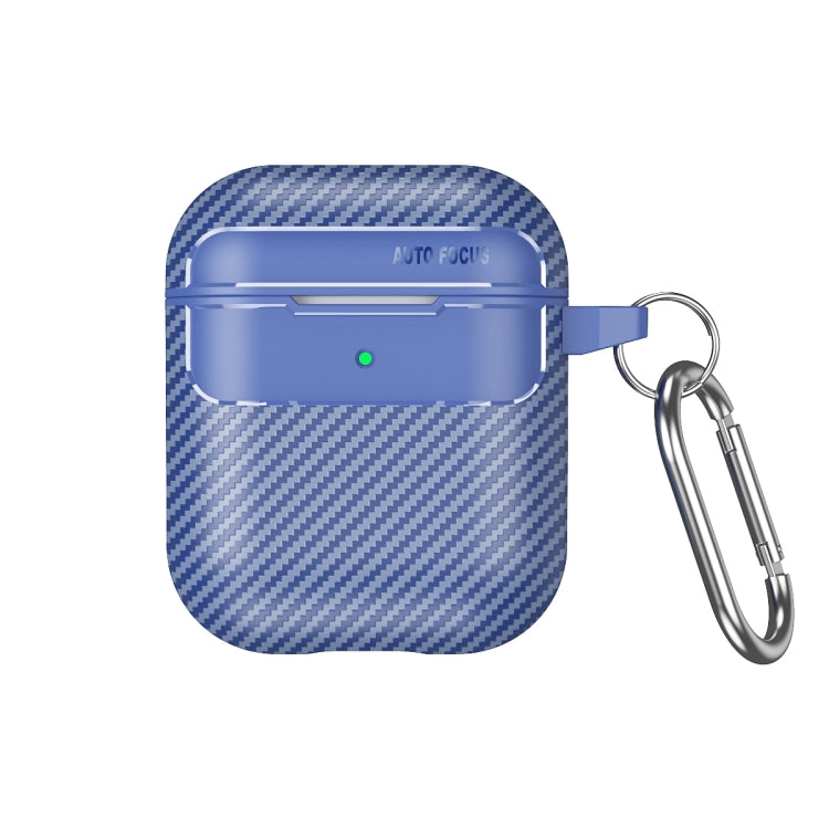 For AirPods 1 / 2 Carbon Fiber Texture Anti-fall Earphone Protective Case(Blue)