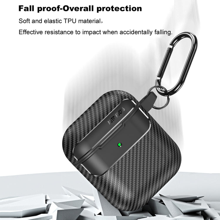 For AirPods 1 / 2 Carbon Fiber Texture Anti-fall Earphone Protective Case(Black)