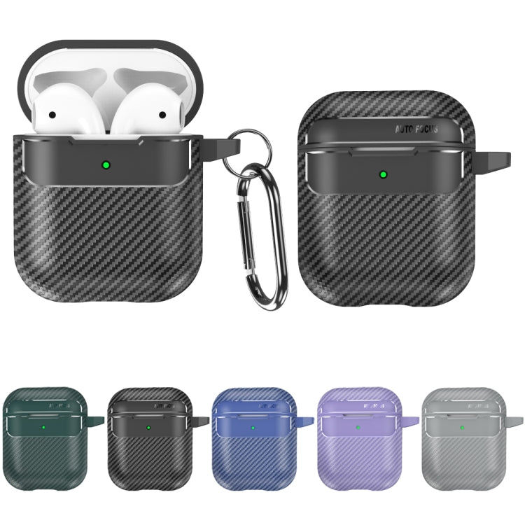 For AirPods 1 / 2 Carbon Fiber Texture Anti-fall Earphone Protective Case(Black)