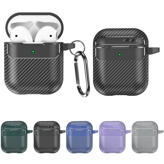 For AirPods 1 / 2 Carbon Fiber Texture Anti-fall Earphone Protective Case(Black)
