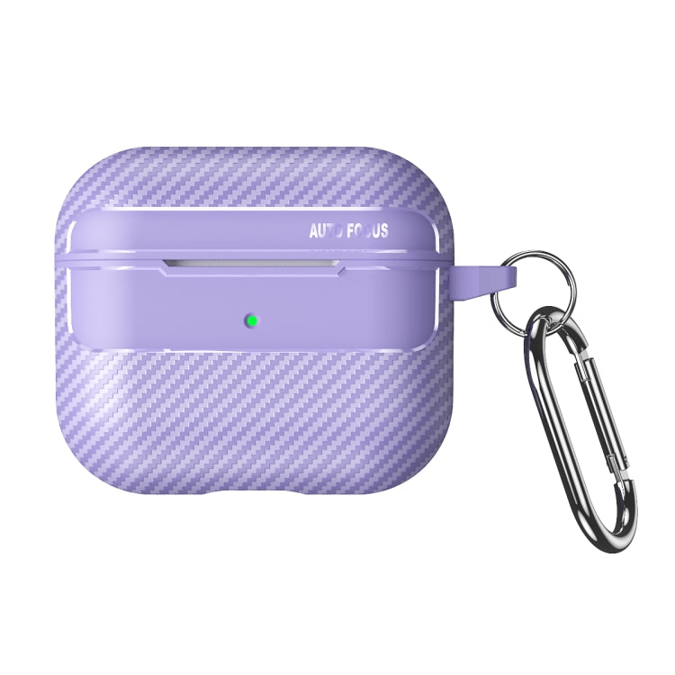 For AirPods 3 Carbon Fiber Texture Anti-fall Earphone Protective Case(Purple)