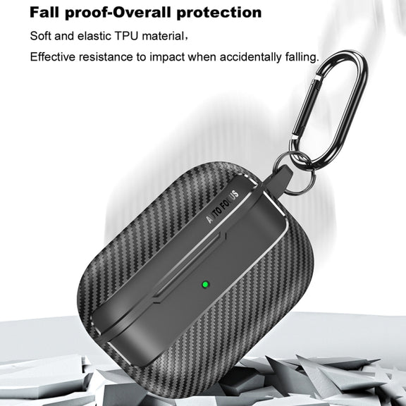 For AirPods Pro Carbon Fiber Texture Anti-fall Earphone Protective Case(Grey)
