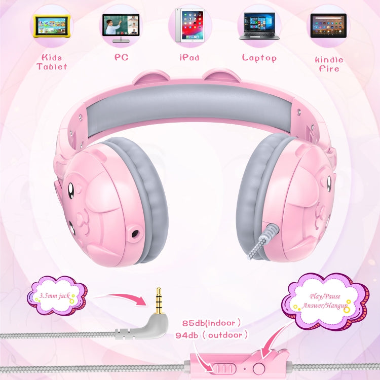 SoulBytes S31 Kids Wired Over-Ear Earphone with Microphone, Length: 1.5m(Pink)