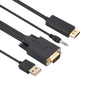 VGA to DisplayPort Adapter Cable with Audio Band Power Supply, Length: 1.8m(Black)