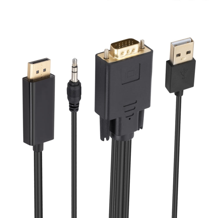 VGA to DisplayPort Adapter Cable with Audio Band Power Supply, Length: 1.8m(Black)