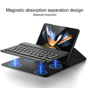 For Samsung Galaxy Z Fold4 5G Magnetic Folding Bluetooth Keyboard Leather Case(Carbon Fiber)