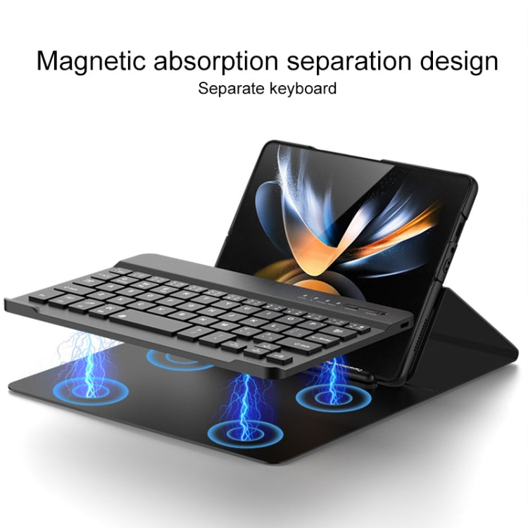 For Samsung Galaxy Z Fold4 5G Magnetic Folding Bluetooth Keyboard Leather Case(Carbon Fiber)