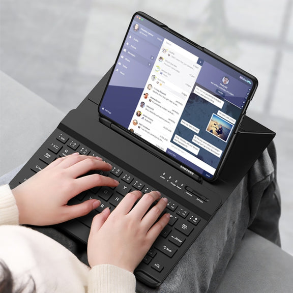 For Samsung Galaxy Z Fold4 5G Magnetic Folding Bluetooth Keyboard Leather Case(Carbon Fiber)