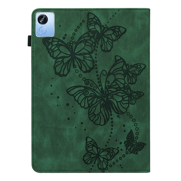 For Realme Pad X Embossed Butterfly Pattern Leather Tablet Case(Green)