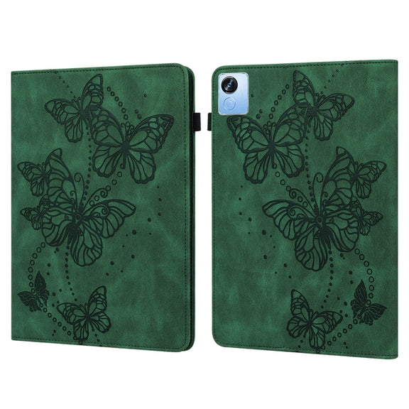 For Realme Pad X Embossed Butterfly Pattern Leather Tablet Case(Green)