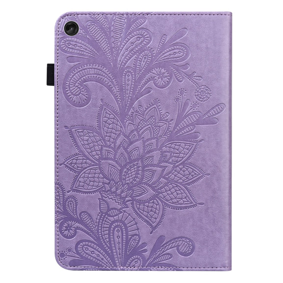 For Lenovo Tab M10 3rd Gen Lace Flower Embossing Pattern Leather Tablet Case(Purple)